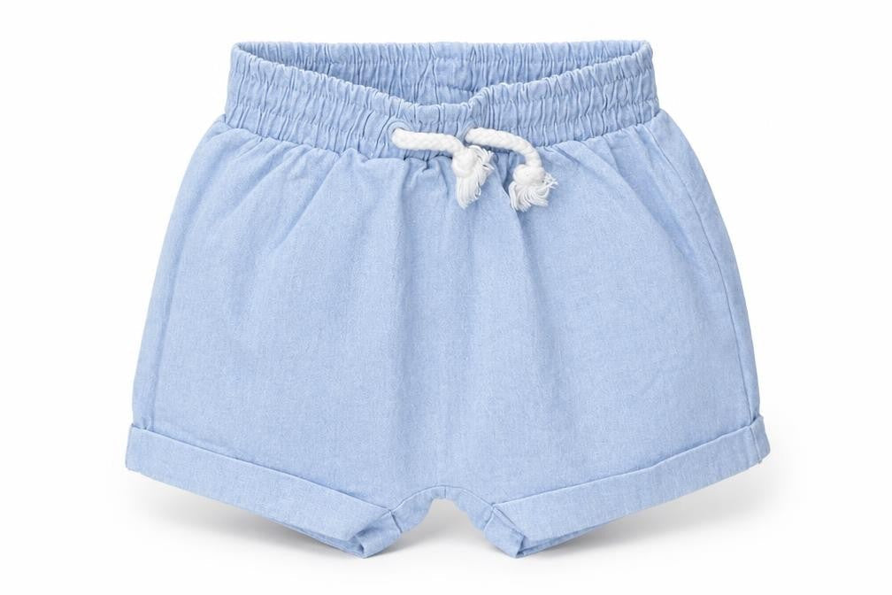 Front view of mamas & papas Baby Blue Cropped Trousers, size 0-3, Months