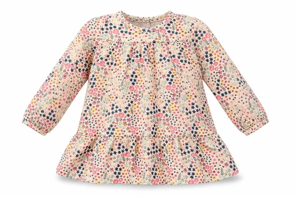 Front view of Preworn girls’ pink floral trapeze & swing, size 3-6, months