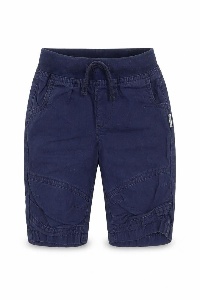 Front view of JAKO-O boys’ blue ramie cargo trousers, size 12-18, months