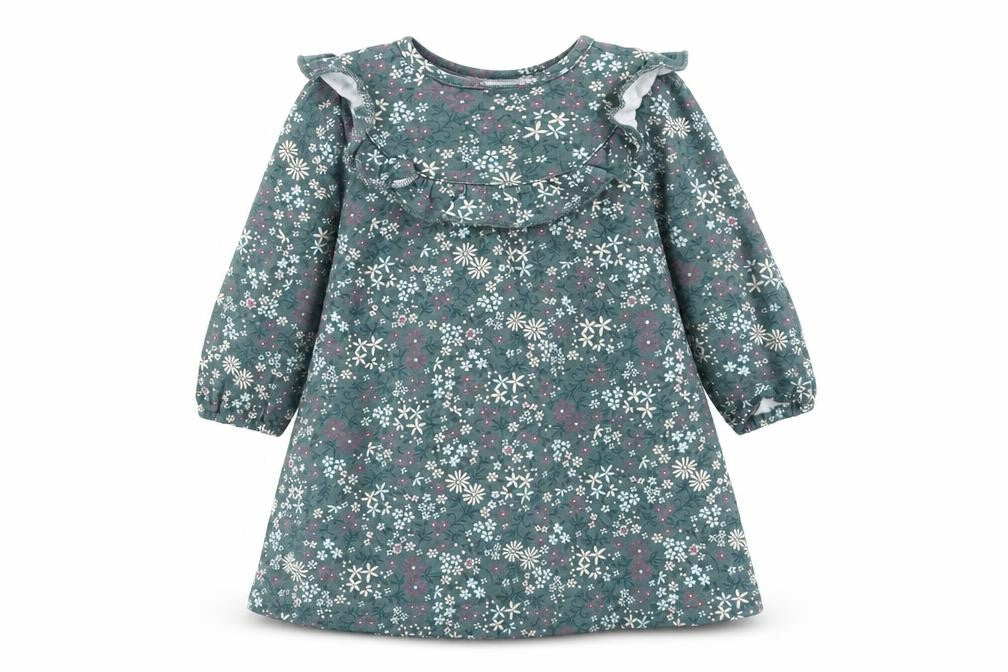 Front view of George girls’ green floral a-line, size 3-6, months