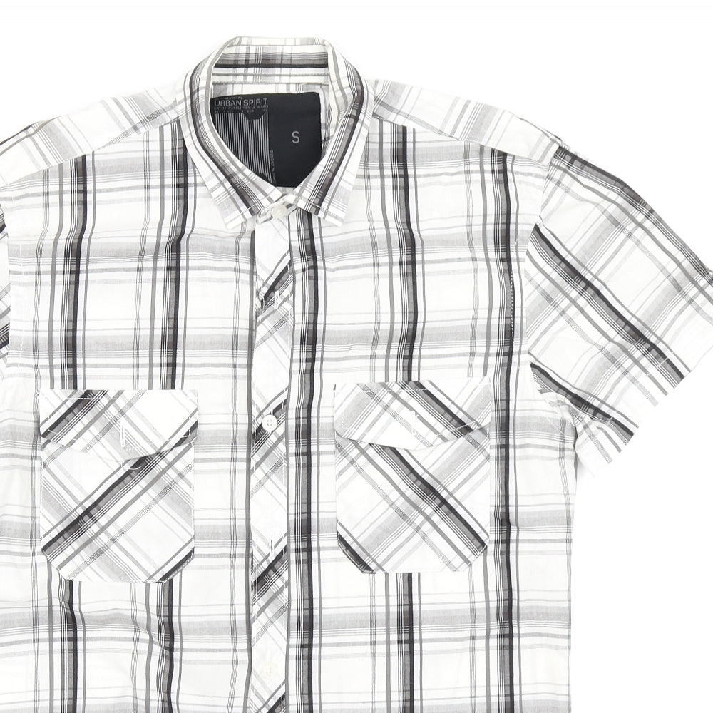 Urban Spirit Mens White Plaid   Button-Up Size S