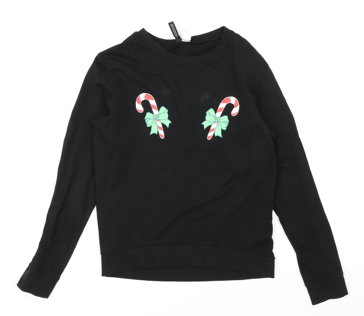 Divided Womens Black   Pullover Sweatshirt Size XS  - Christmas Candy Canes