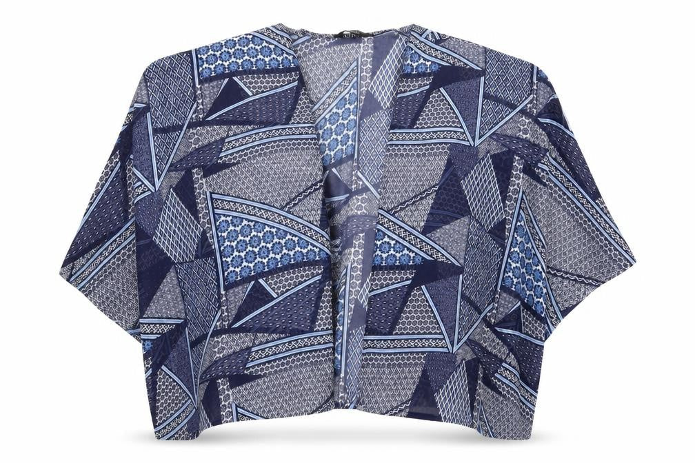 Front view of New Look girls’ multicoloured geometric kimono t-shirt, size S