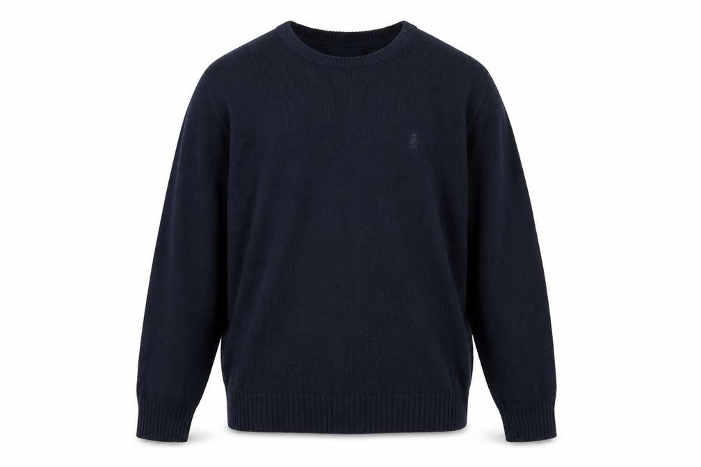 Front view of Easy men’s blue jumper, size M