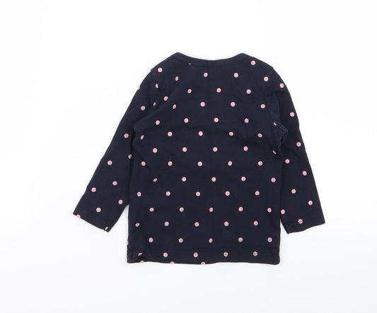 H&M Girls Blue Polka Dot  Basic T-Shirt Size 6-9 Months