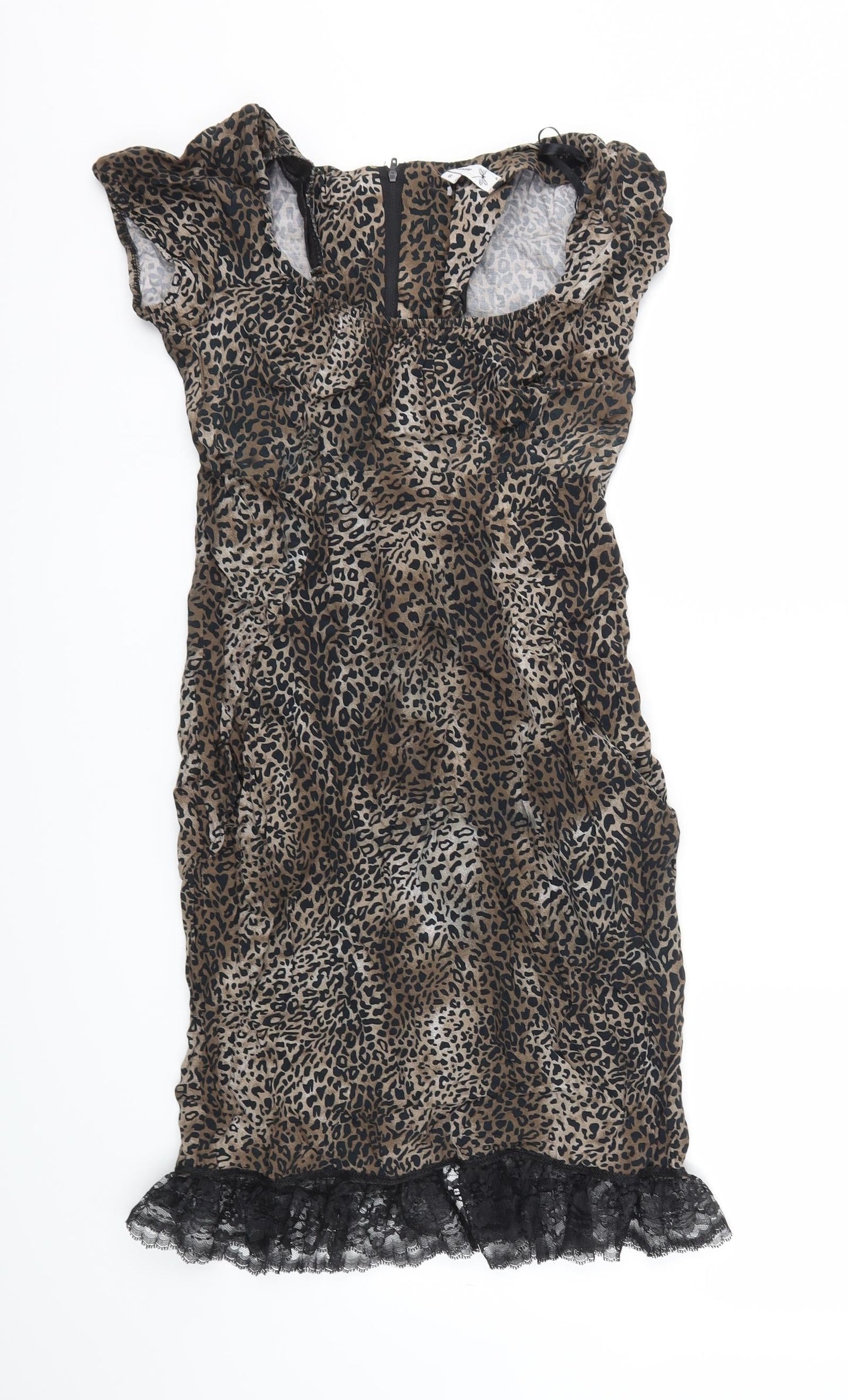 Internacionale Womens Brown Animal Print  A-Line  Size 8