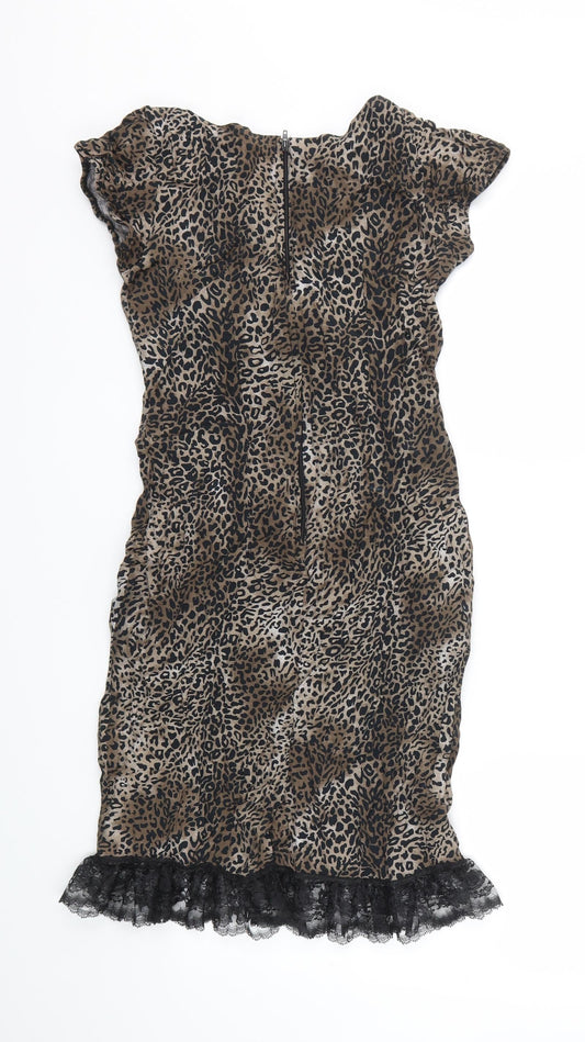 Internacionale Womens Brown Animal Print  A-Line  Size 8