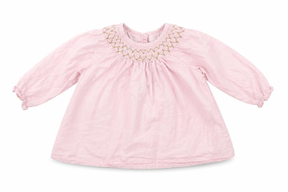 Front view of Matalan girls’ pink floral fit & flare, size 6-9, months