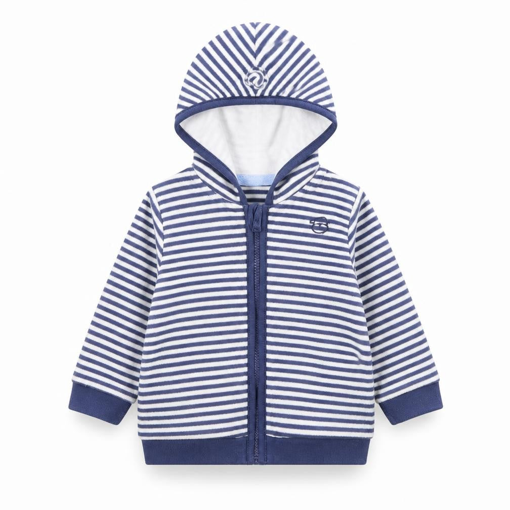 Front view of George boys’ blue striped basic jacket jacket, size 3-6, months