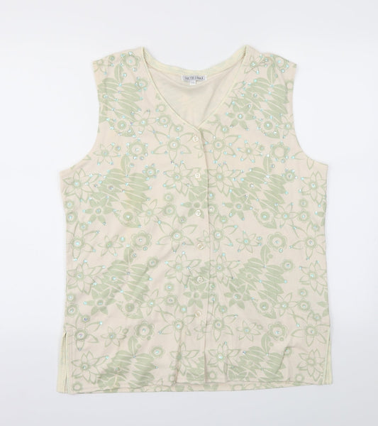 South Lodge Womens Green Floral  Basic T-Shirt Size 2XL