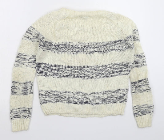 Papaya Womens White Striped Knit Pullover Jumper Size 12