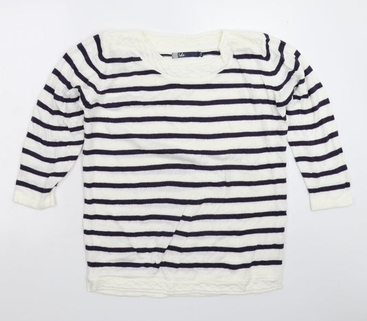 Isle Womens White Striped Knit Pullover Jumper Size 16