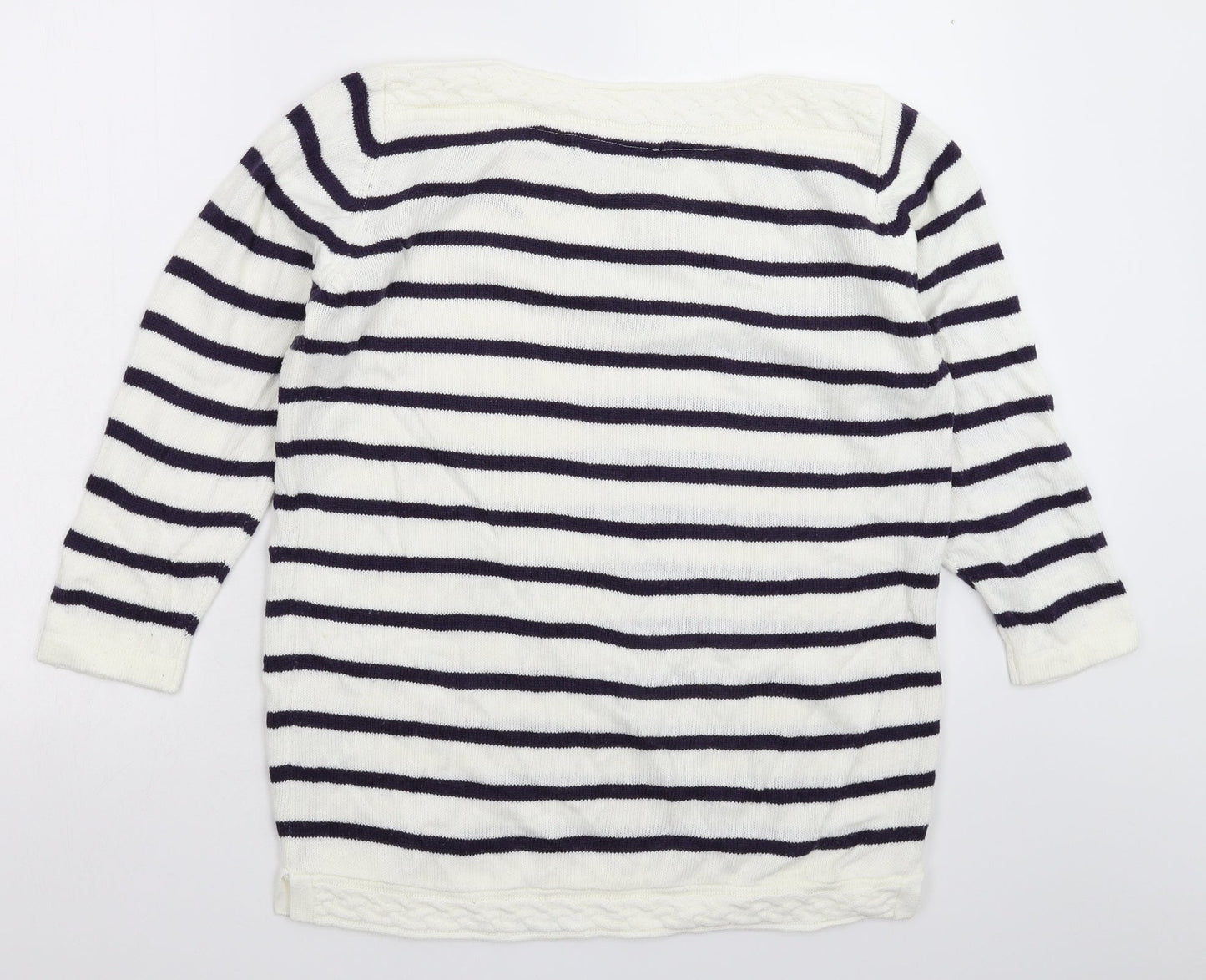 Isle Womens White Striped Knit Pullover Jumper Size 16
