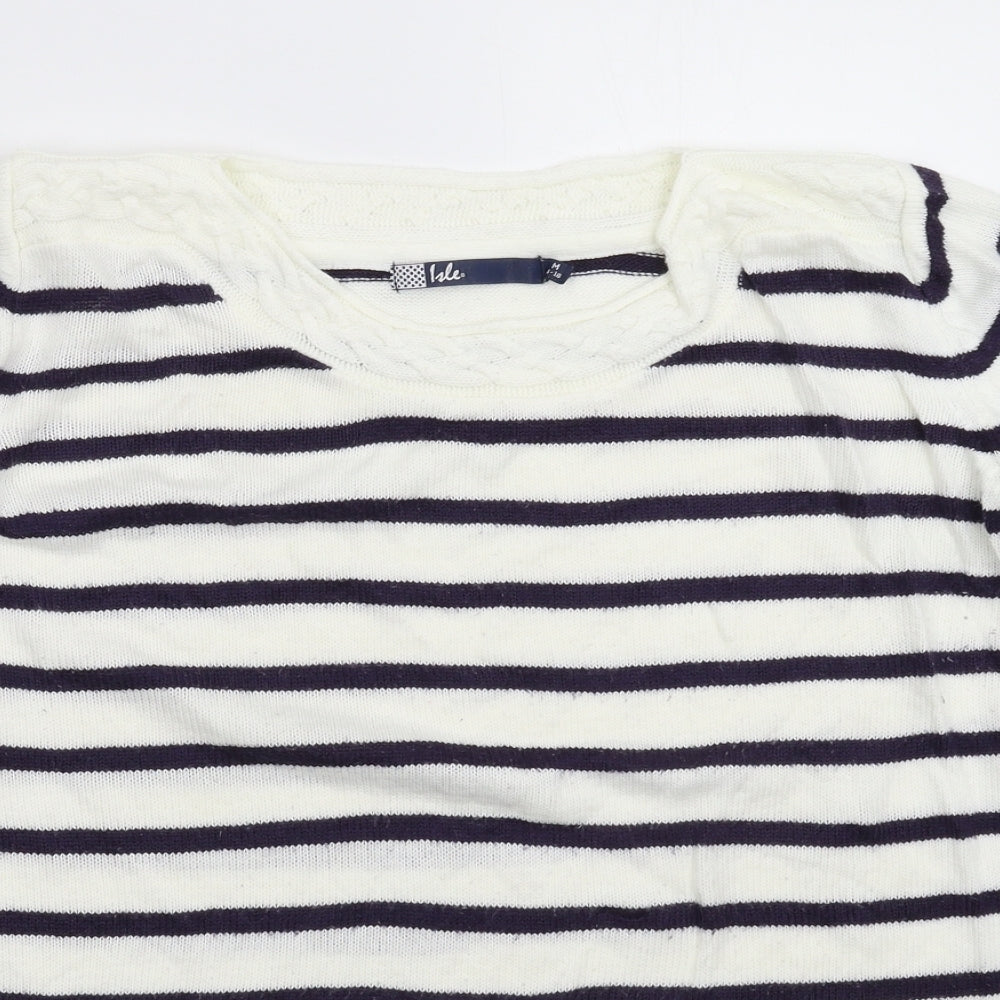 Isle Womens White Striped Knit Pullover Jumper Size 16