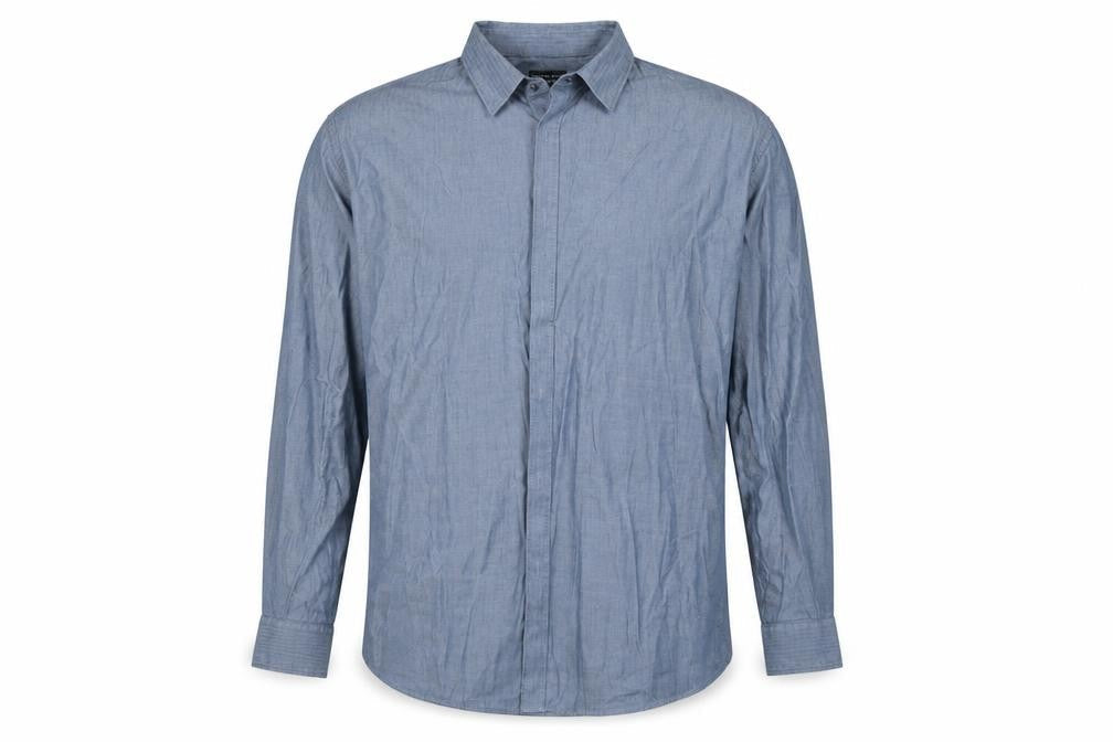 Front view of Taylor & Wright men’s black herringbone dress shirt, size L