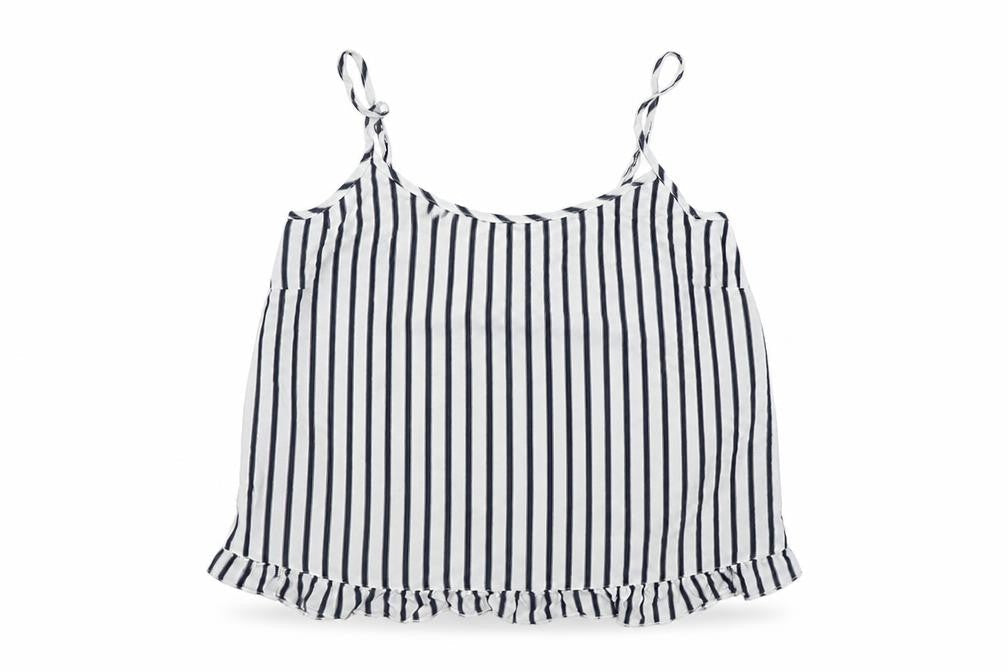 Front view of Time To Dream women’s white striped basic t-shirt, size UK 12