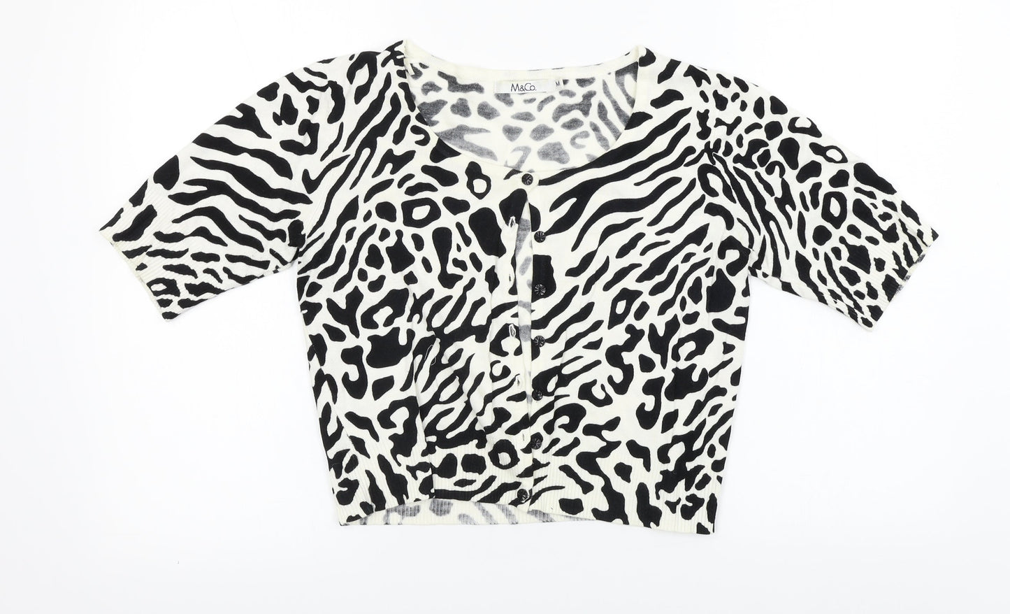 M&Co Womens White Animal Print  Cardigan Jumper Size M