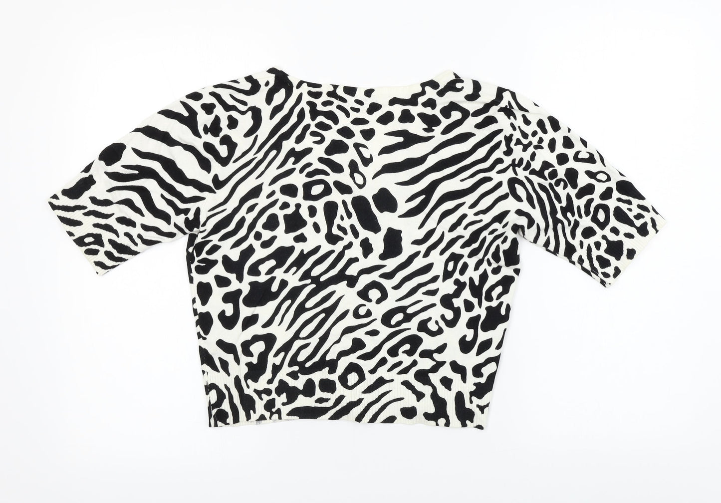 M&Co Womens White Animal Print  Cardigan Jumper Size M