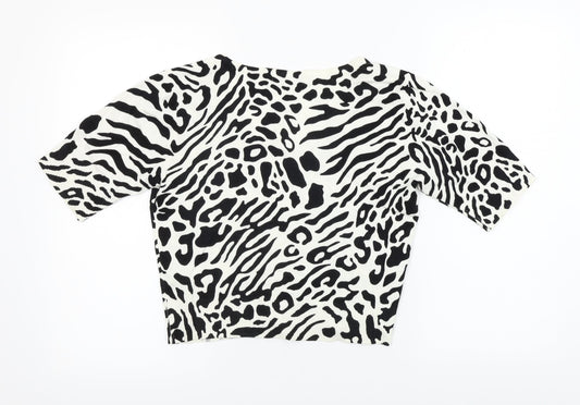 M&Co Womens White Animal Print  Cardigan Jumper Size M
