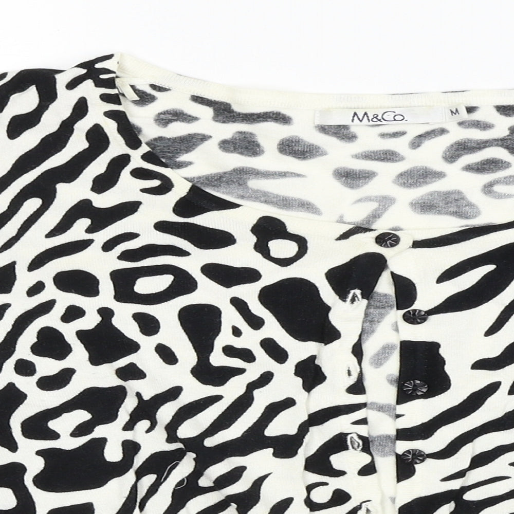 M&Co Womens White Animal Print  Cardigan Jumper Size M