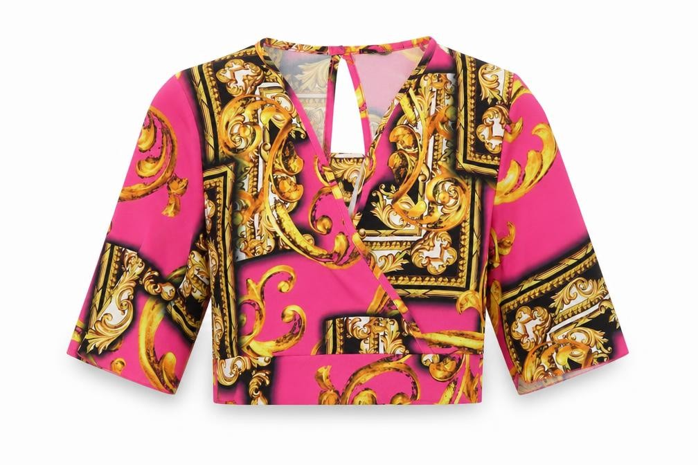 Quiz Womens Pink Floral  Cropped Blouse Size 8