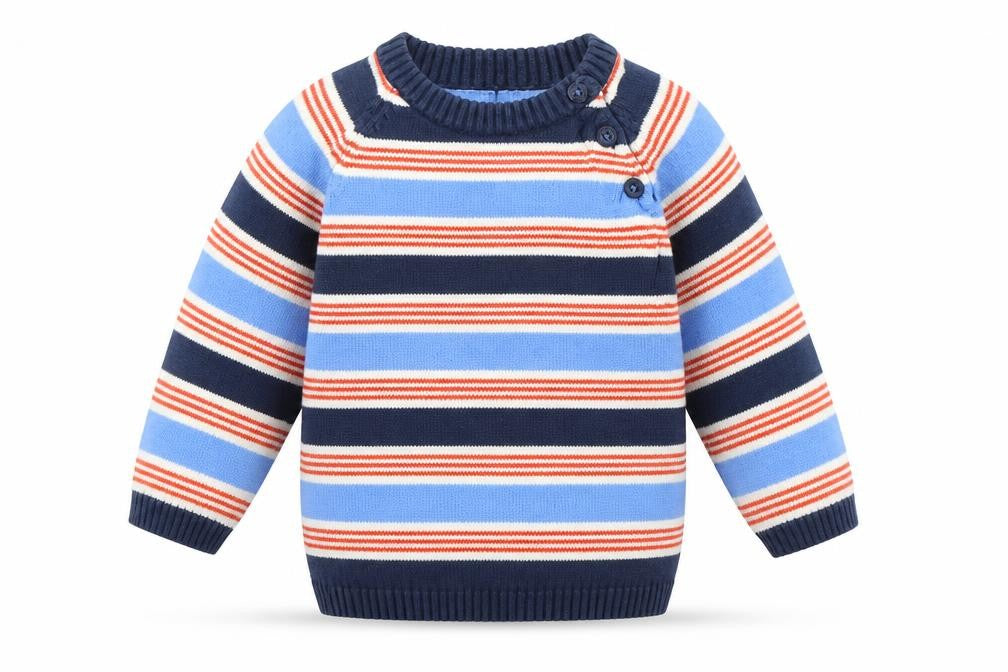 Front view of H&M Baby Blue Striped jumper, size 12-18, Months