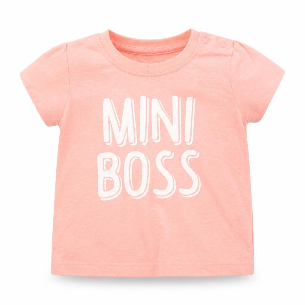 Front view of Primark Baby Orange Basic T-Shirt, size 6-9, Months - Mini Boss