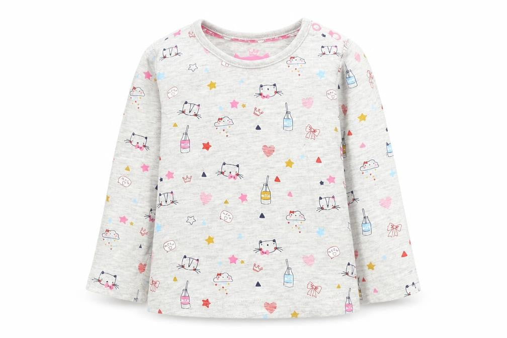 Front view of Tu Baby Grey Basic T-Shirt, size 6-9, Months - Cats