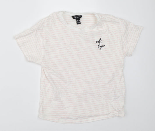 New Look Girls White Striped  Basic T-Shirt Size 10-11 Years
