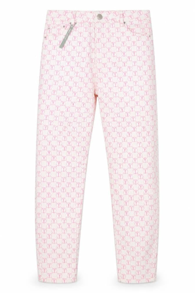 Front view of ASOS women’s white geometric denim skinny jeans, size UK 34, in, 32-inch leg