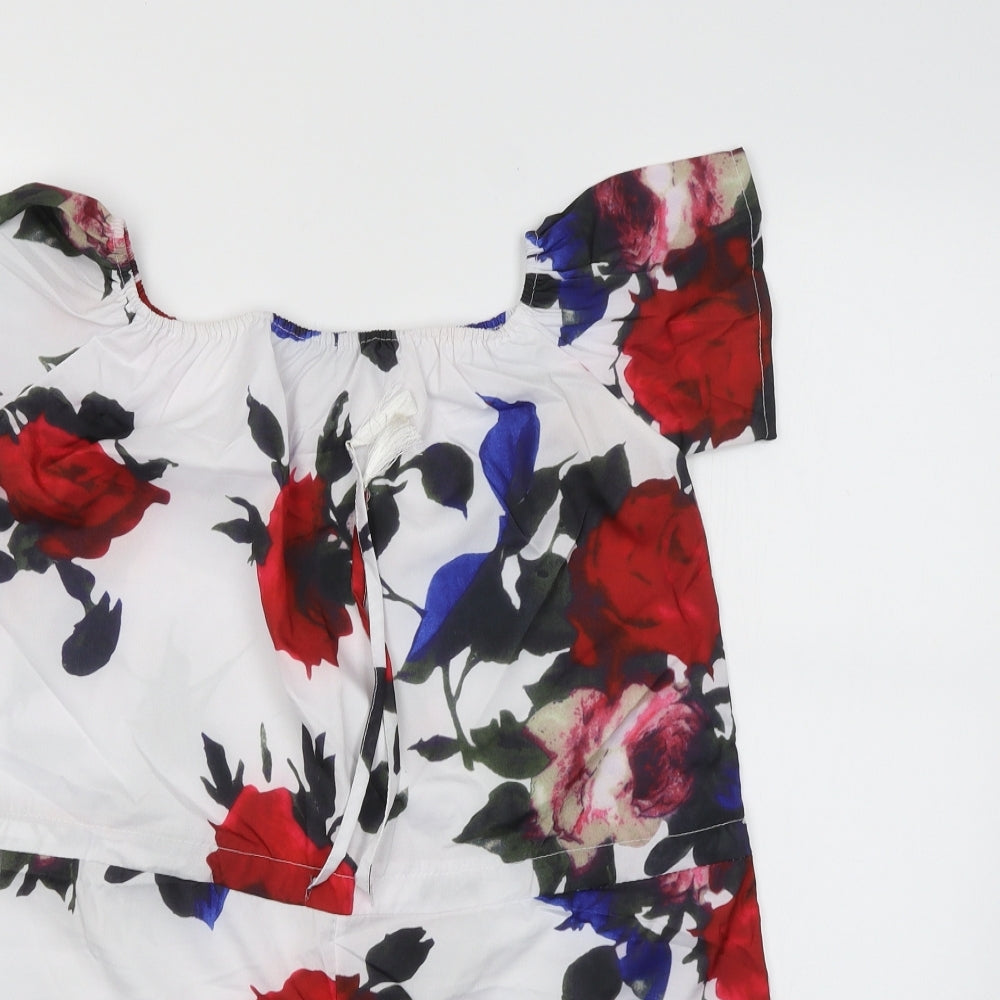 Preworn Womens White Floral  A-Line  Size M