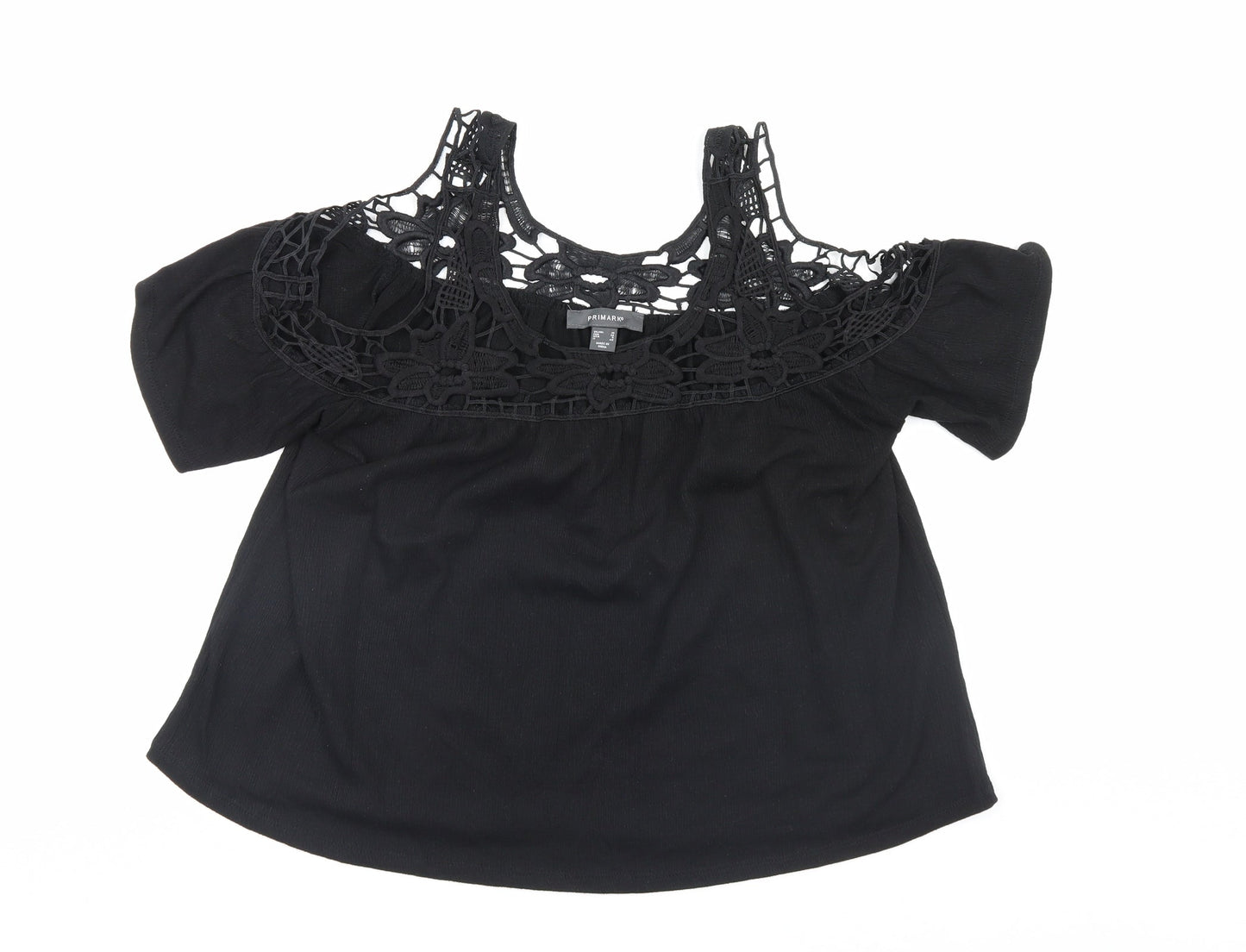 Priark Womens Black Floral  Basic Blouse Size 10