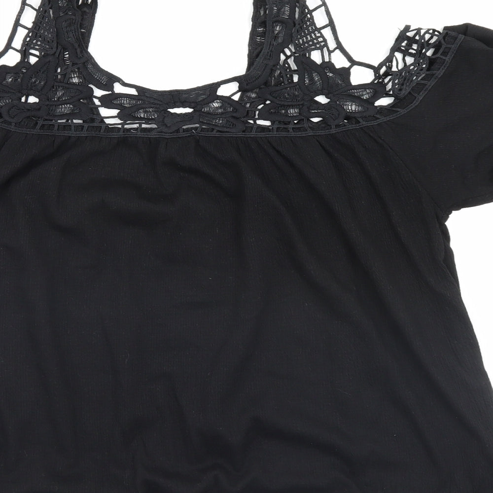 Priark Womens Black Floral  Basic Blouse Size 10