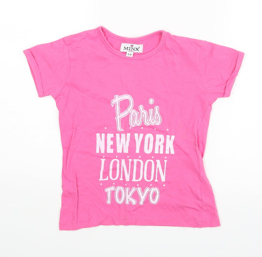 Minx Girls Pink   Basic T-Shirt Size 5-6 Years  - Paris, New York, London, Tokyo