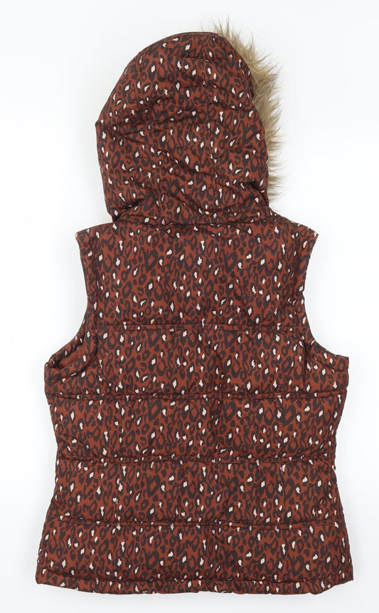 George Womens Brown Animal Print  Gilet Coat Size 8
