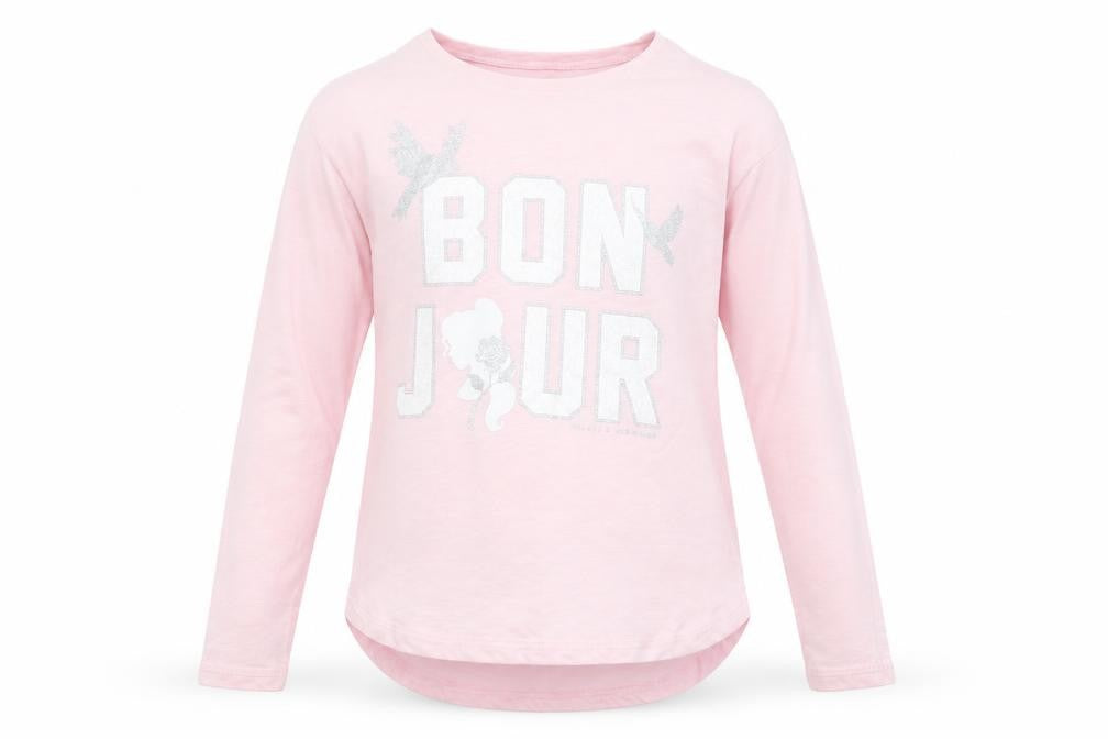 Front view of Gap girls’ pink basic t-shirt, size 8, years - beauty and the beast