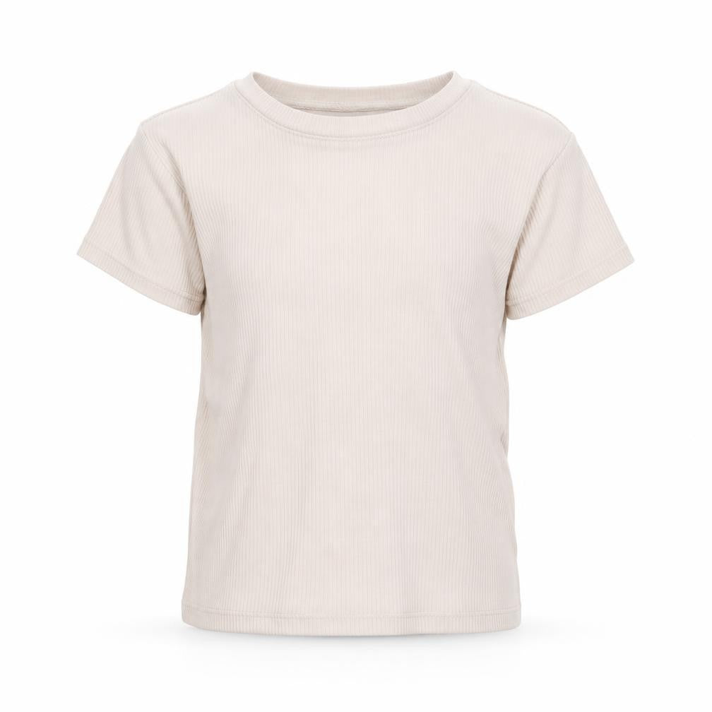 Front view of H&M girls’ beige jersey basic t-shirt, size 9-10, years