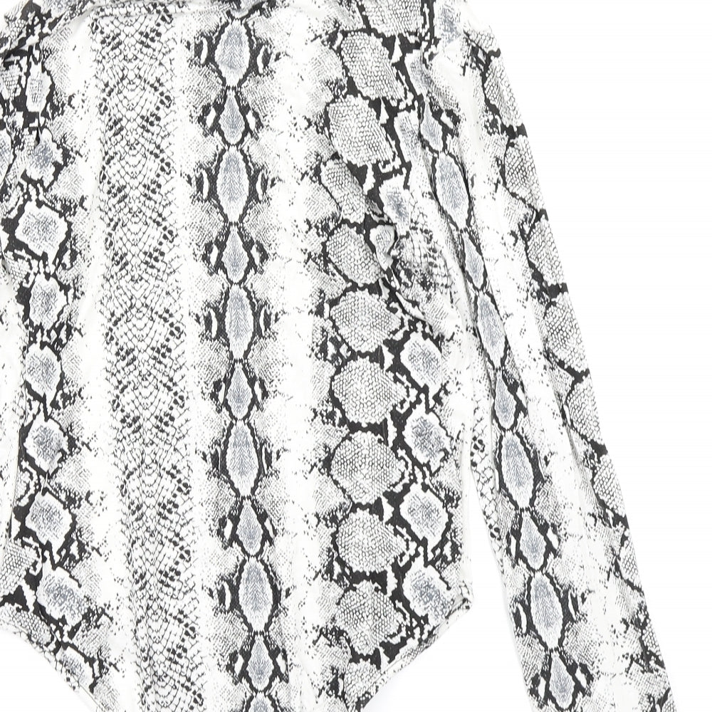 PRETTYLITTLETHING Womens White Animal Print  Bodysuit One-Piece Size 12
