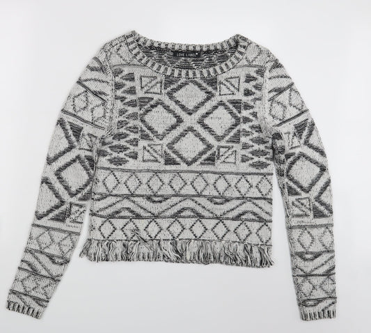 Love Label Womens White Argyle/Diamond  Pullover Jumper Size 10