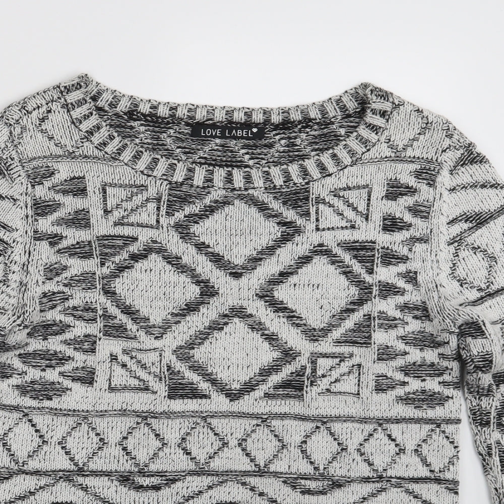Love Label Womens White Argyle/Diamond  Pullover Jumper Size 10