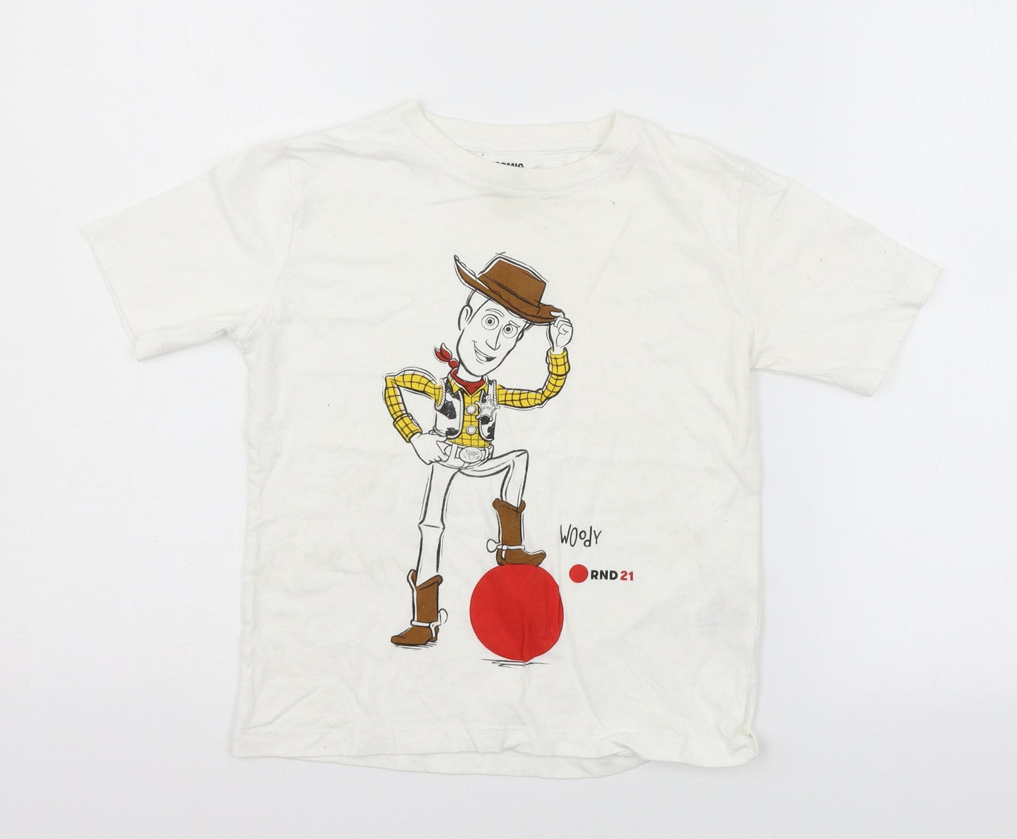 Comic Relief Girls Ivory Geometric Jersey Basic T-Shirt Size 7-8 Years  - Woody Toy Story