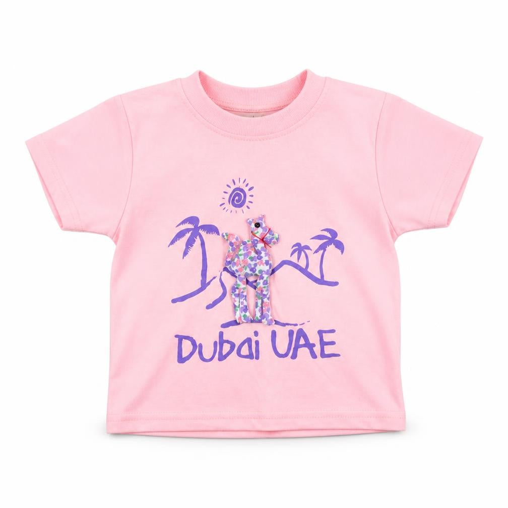 Front view of arabikka girls’ pink colourblock basic t-shirt, size 18-24, months