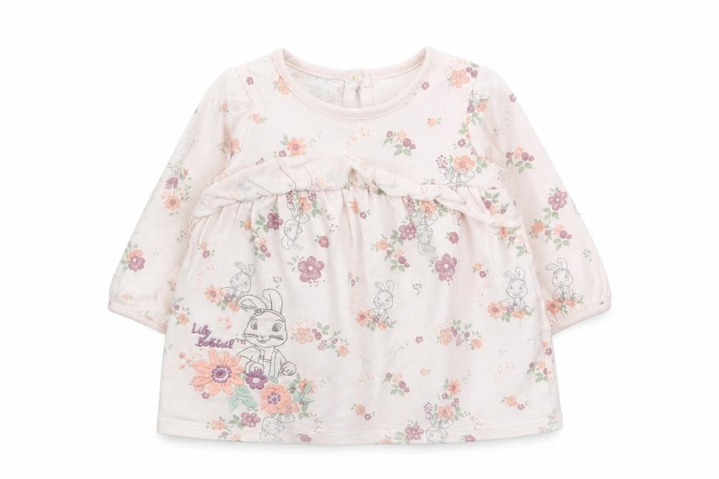 Front view of Asda George girls’ multicoloured floral t-shirt dress, size 3-6, months