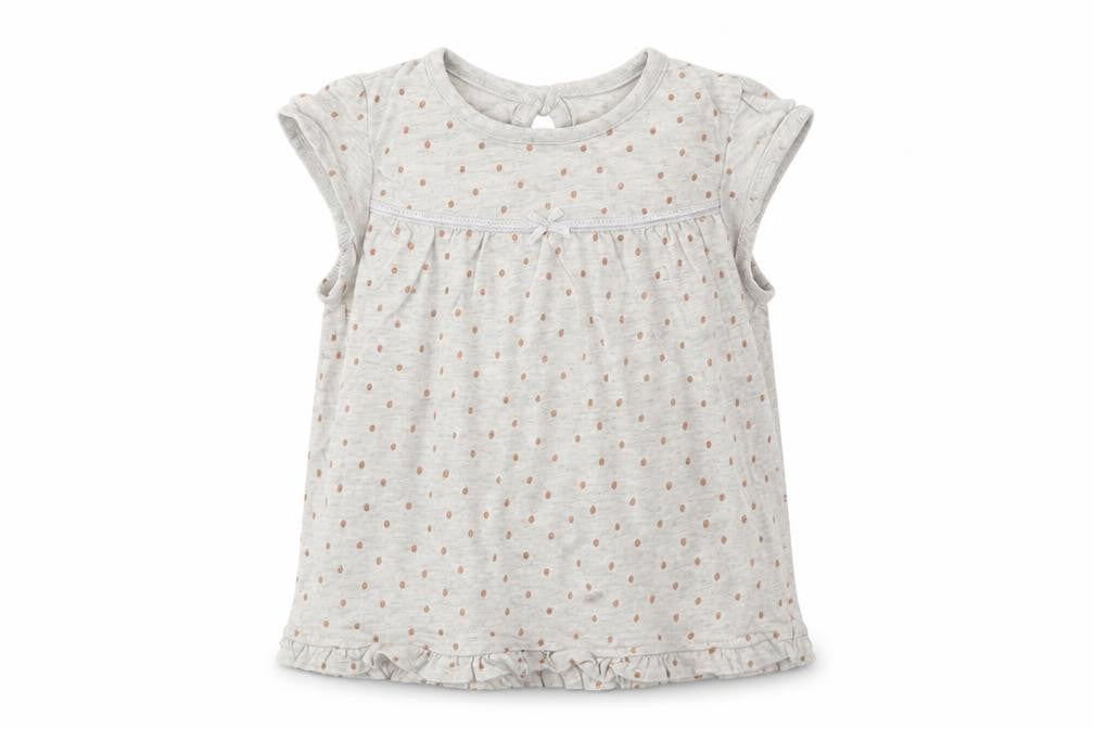 Front view of Asda George girls’ grey polka dot basic tank, size 3-6, months