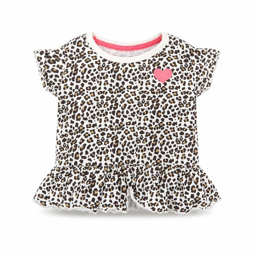 Front view of lullaby girls’ multicoloured animal print basic t-shirt, size 3-6, months