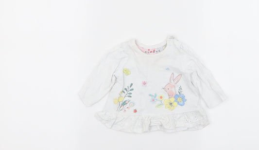 Nutmeg Girls White Floral  Basic T-Shirt Size 0-3 Months
