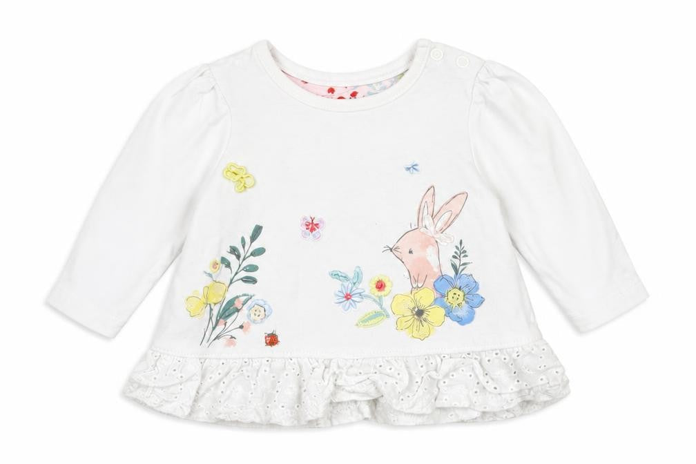 Nutmeg Girls White Floral  Basic T-Shirt Size 0-3 Months