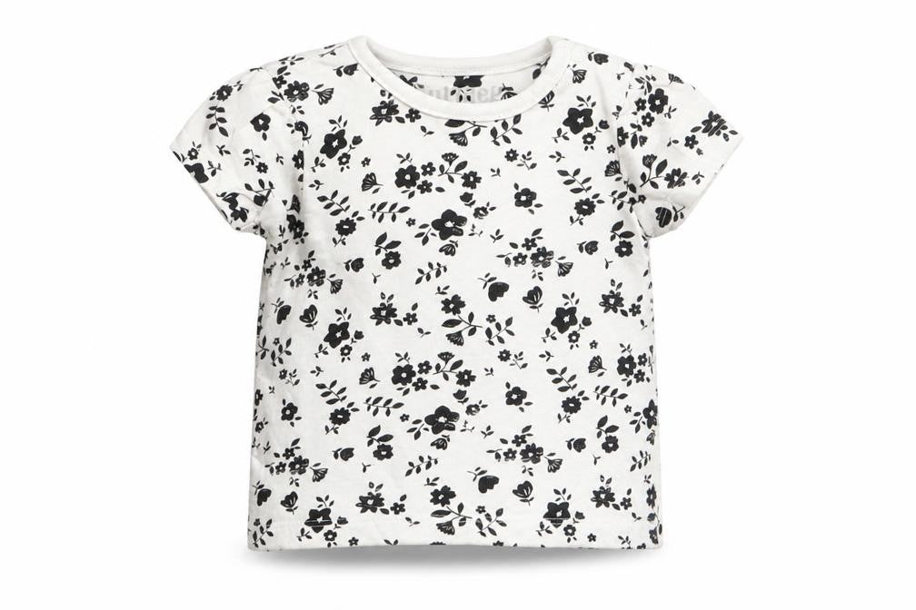 Front view of nut, eg girls’ white floral basic t-shirt, size 3-6, months
