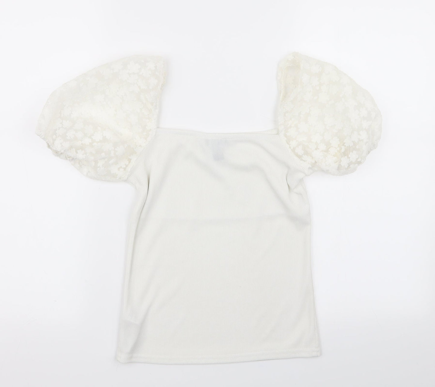 New Look Womens White Geometric  Basic T-Shirt Size 6