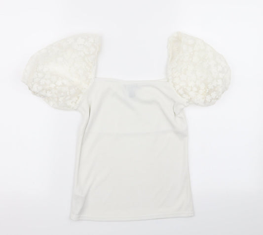 New Look Womens White Geometric  Basic T-Shirt Size 6